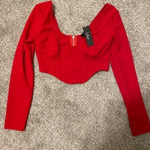 Red Long Sleeve Bustier Crop Top NWT